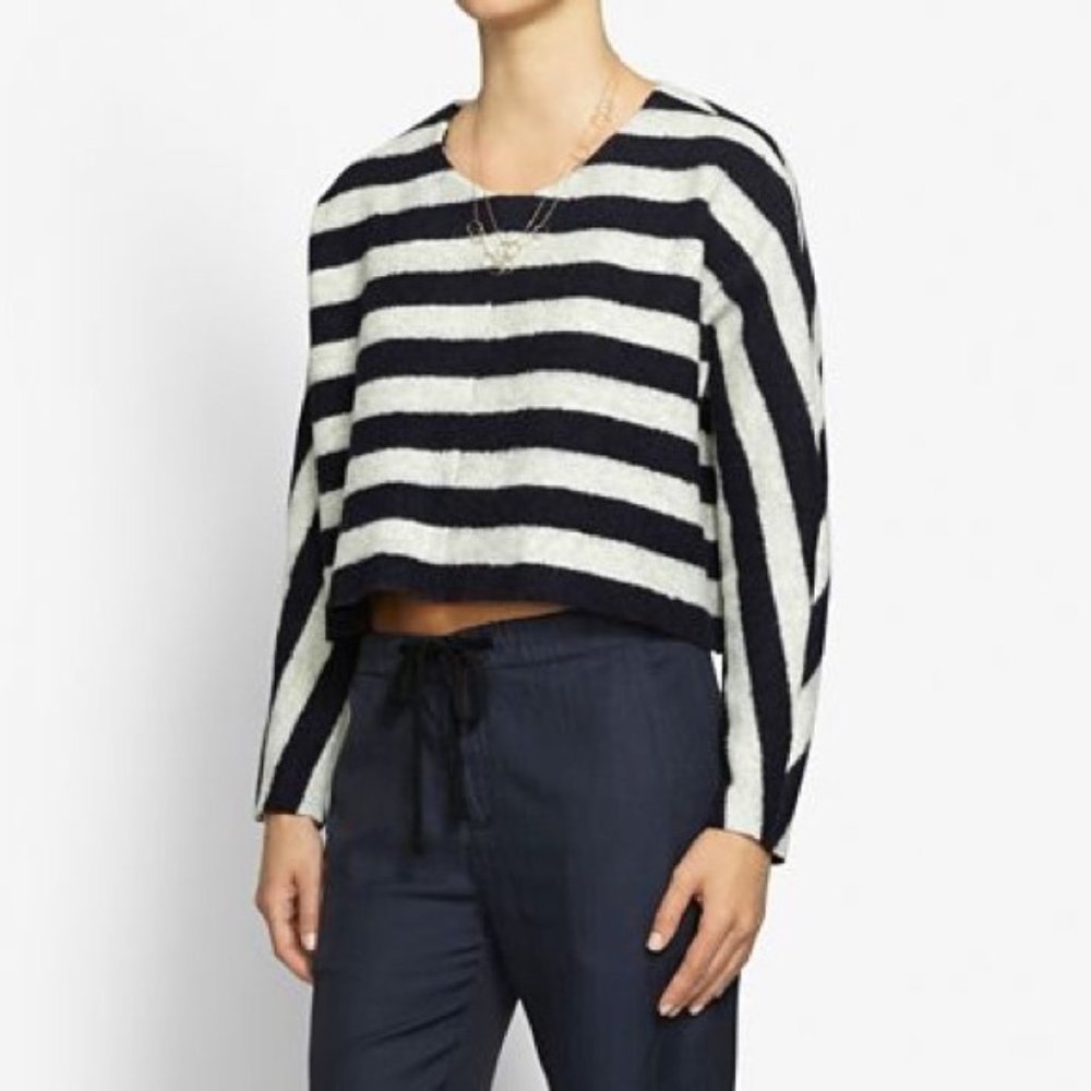 Nicholas Wool Striped Blouse Cropped Grey&Black